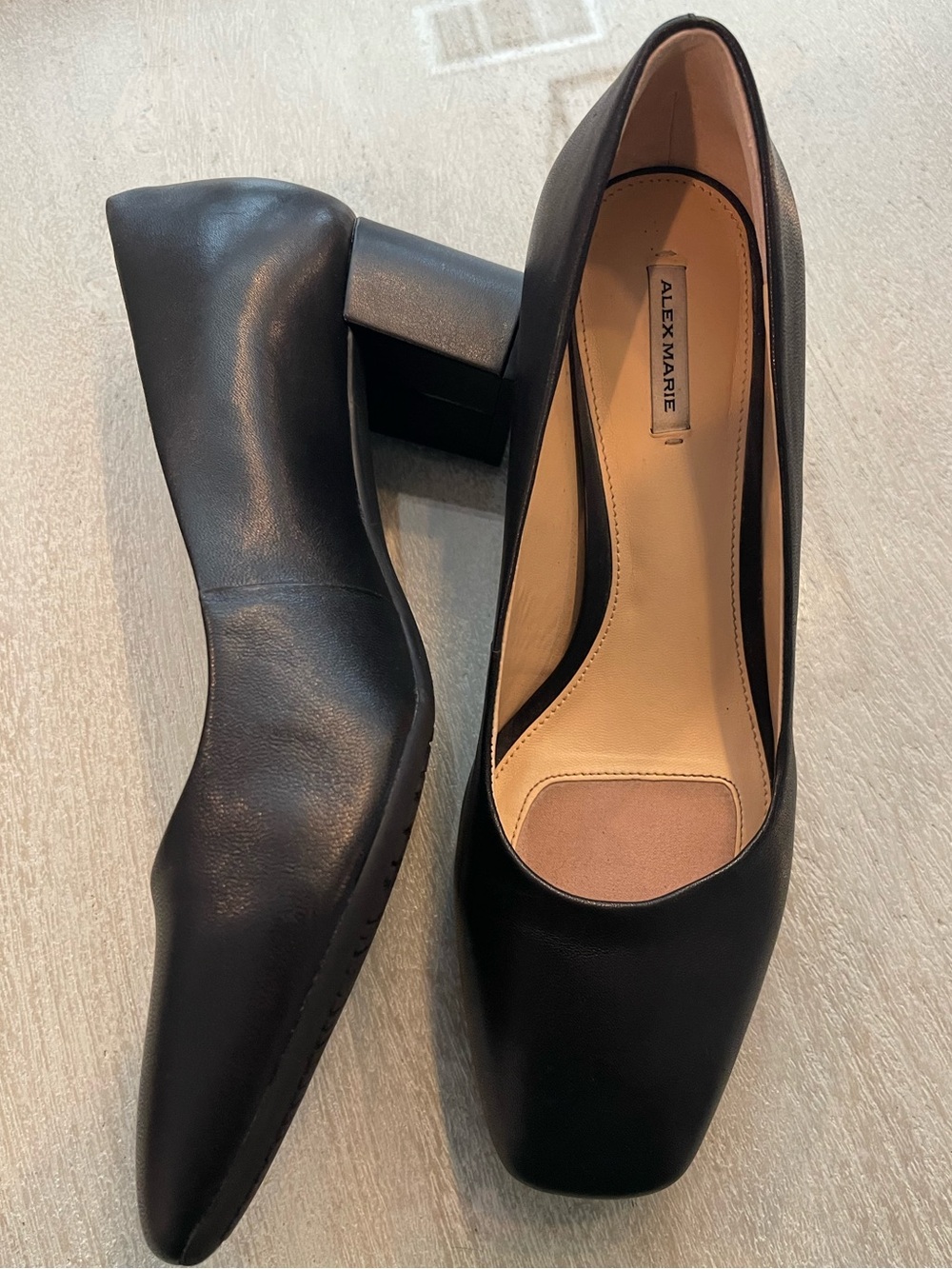 Alex Marie Black Square-Toe Leather Pumps - Picture 2 of 6